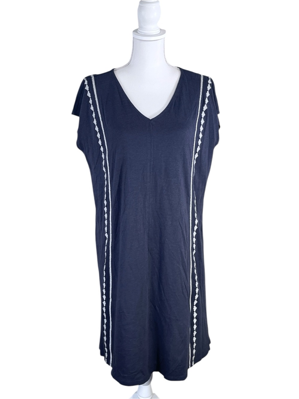 NWT J.Jill Pure Jill Embroidered Cap Sleeve Dress in Carbon Marble Size Medium